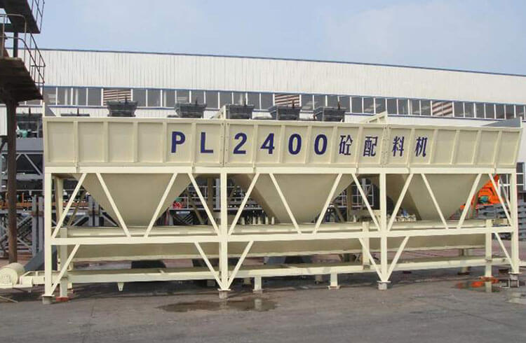 PLD2400 concrete batching machine, with JS1500 Concrete Mixer, used for HZS90 and HZS75 Concrete Batching Plant, also known as Concrete Aggregate Batcher,Concrete Material Feeder,Concrete Ingredient Dispenser